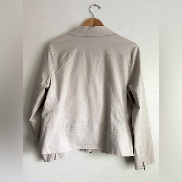 Tahari Linen Gray Moto Dual Zip Up Jacket Collard Utility Motocycle Western L - Picture 5 of 10